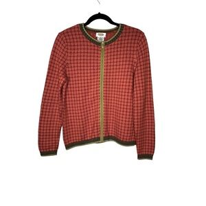 Talbots Vintage Checked Pattern Full Zip Knit Cardigan Sz M